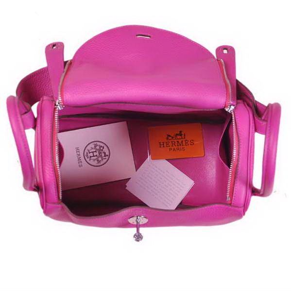 High Quality Replica Hermes Lindy 30CM Havanne Handbags Fuchsia Clemence Leather Silver